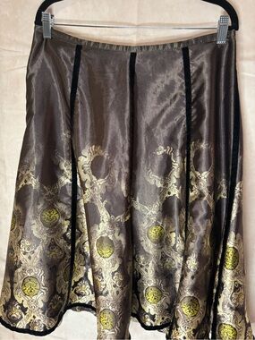 Apostrophe Brown Metallic Brocade Skirt with Gold Medallion Pattern